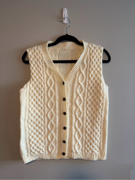 Handmade Jackets & Blazers - Handmade Irish Fisherman Cable Knit Wool Sweater Vest Cream Cable Knit